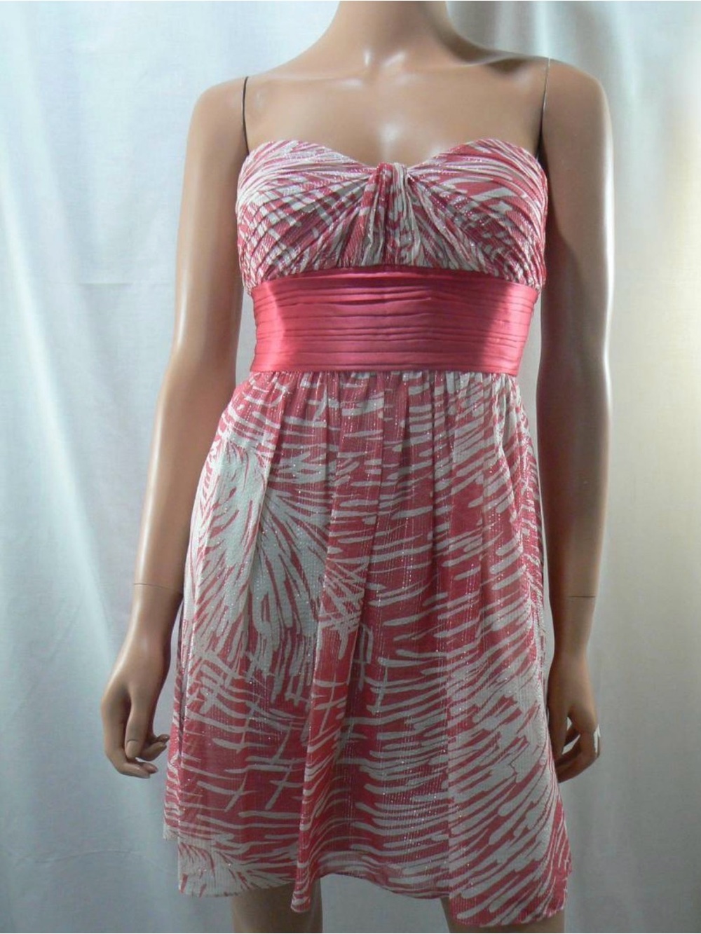 BCBGMaxAzria Pink and White Strapless Empire Dress, sz 6